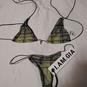 I.AM.GIA Olive Green Print Triangle Bikini Set